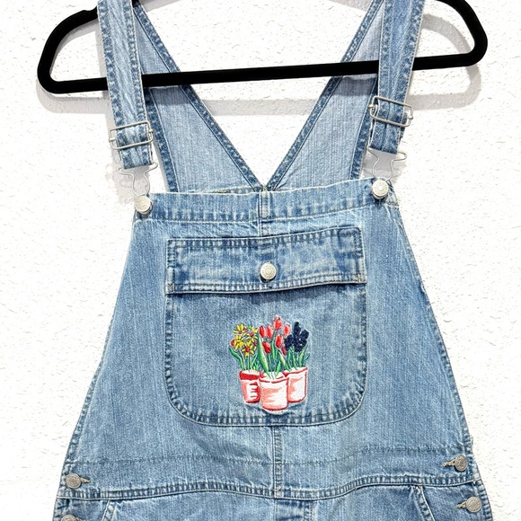 Cherokee Light Blue Denim Overalls with Floral Embroidery XL - Picture 3 of 7